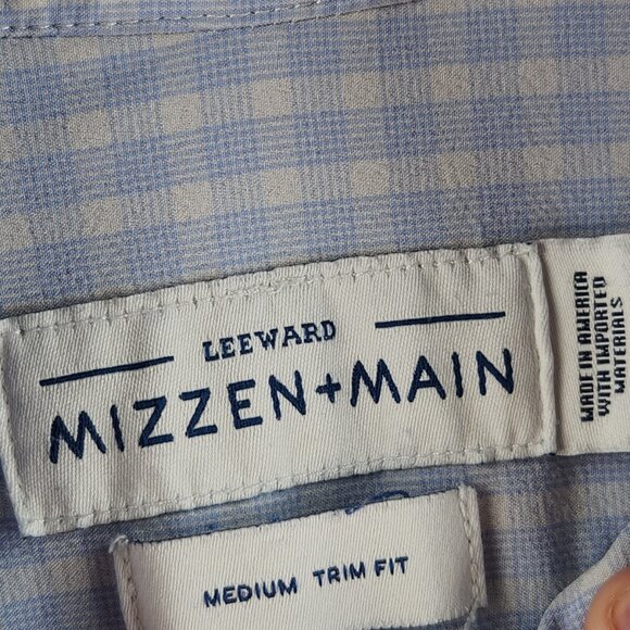 Mizzen + Main Medium Trim Fit Blue Plaid Long Sleeve Button Up Stretch USA Made - Picture 8 of 16
